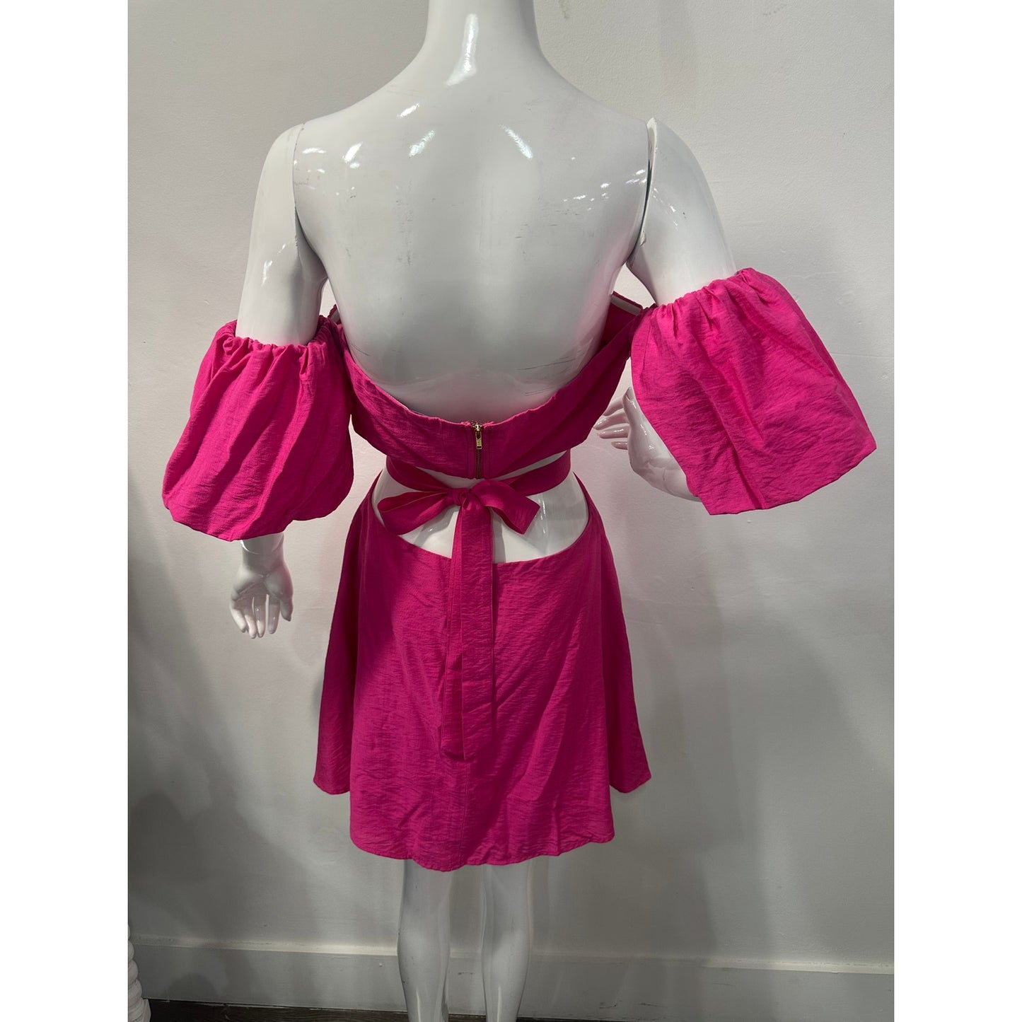 Runaway The Label Taiga Mini Dress Pink Off Shoulder Cutout Puff Sleeve