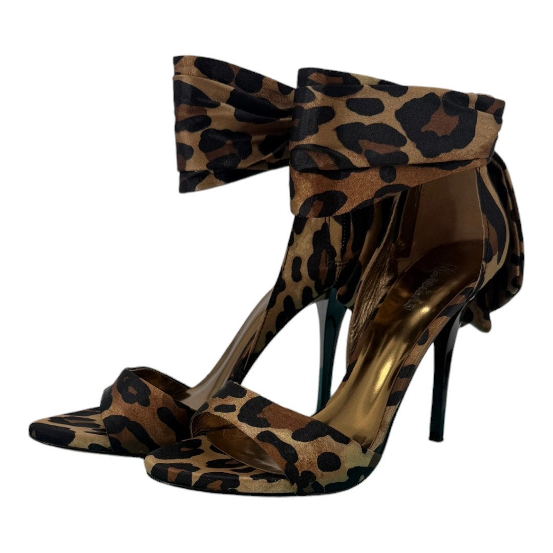 Marciano Roxanne Leopard Satin Ankle Cuff Open-Toe Stiletto Sandals Size 6.5