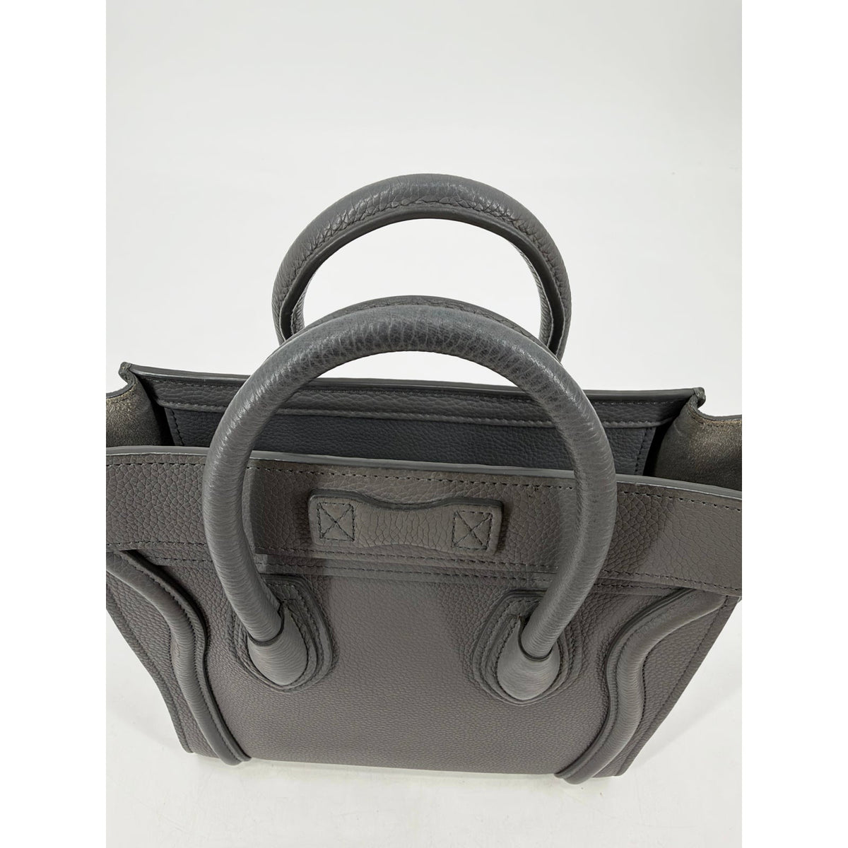 Celine Nano Luggage Tote Grey Blue Drummed Leather Crossbody