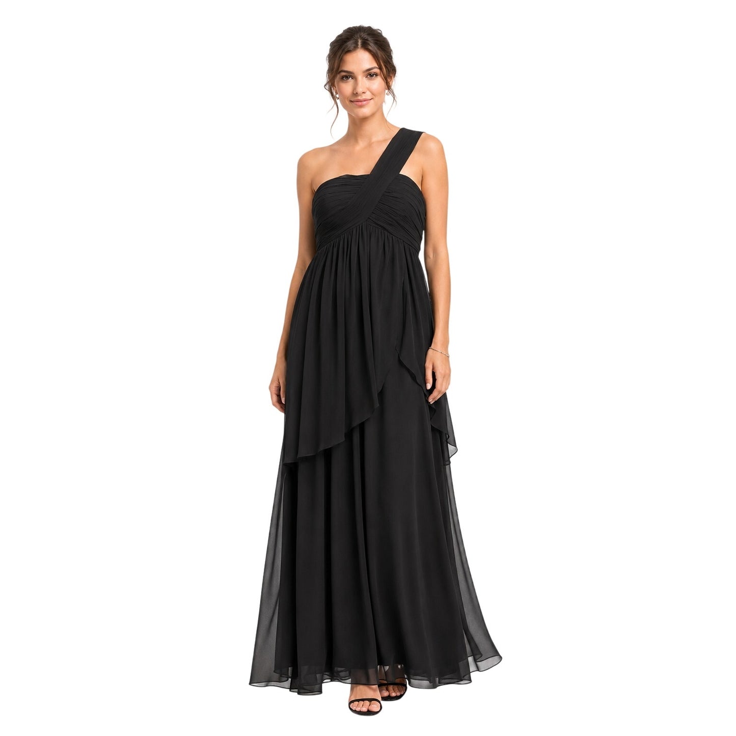 Saks Fifth Avenue 5/48 One Shoulder Chiffon Empire Waist Maxi Dress
