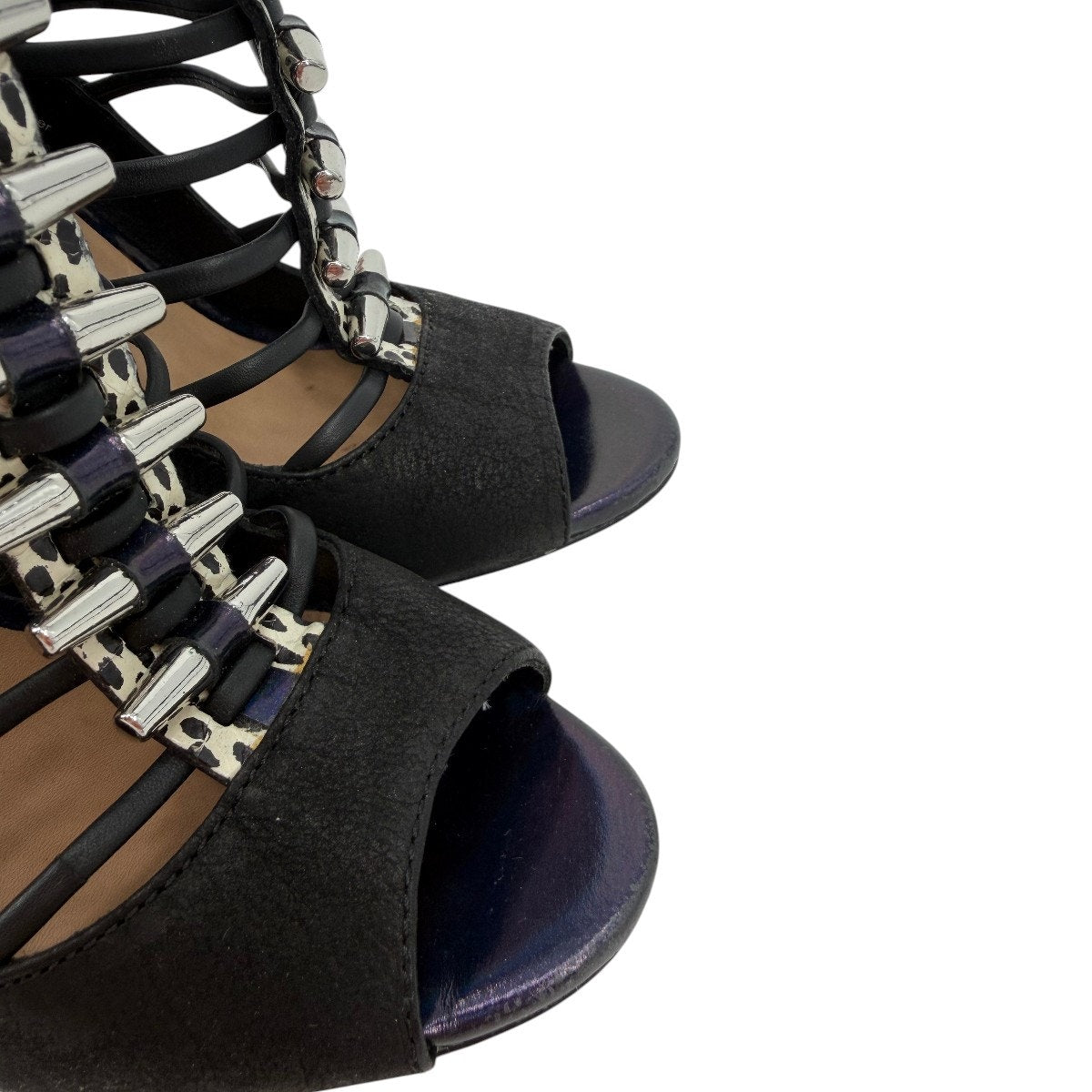 L.A.M.B. Leather Peep Toe Strappy Sandals Ankle Booties Black Women's Size 7