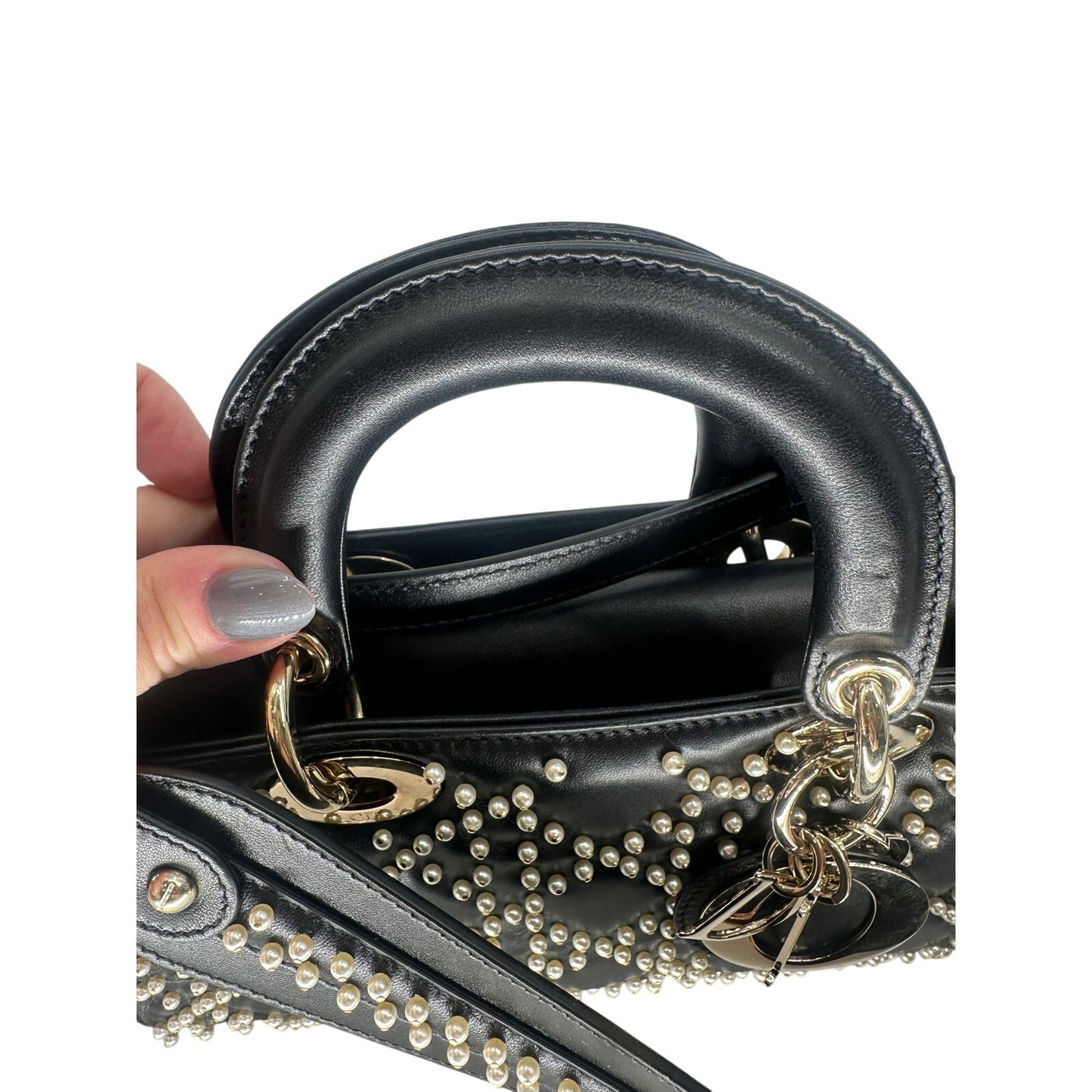 Christian Dior Leather Pearl Studded Lady D-Joy Crossbody Bag
