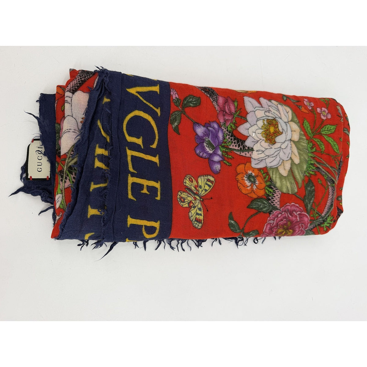 Gucci Flora Snake L'Aveugle Par Amour Shawl Scarf Red Navy Floral Wrap