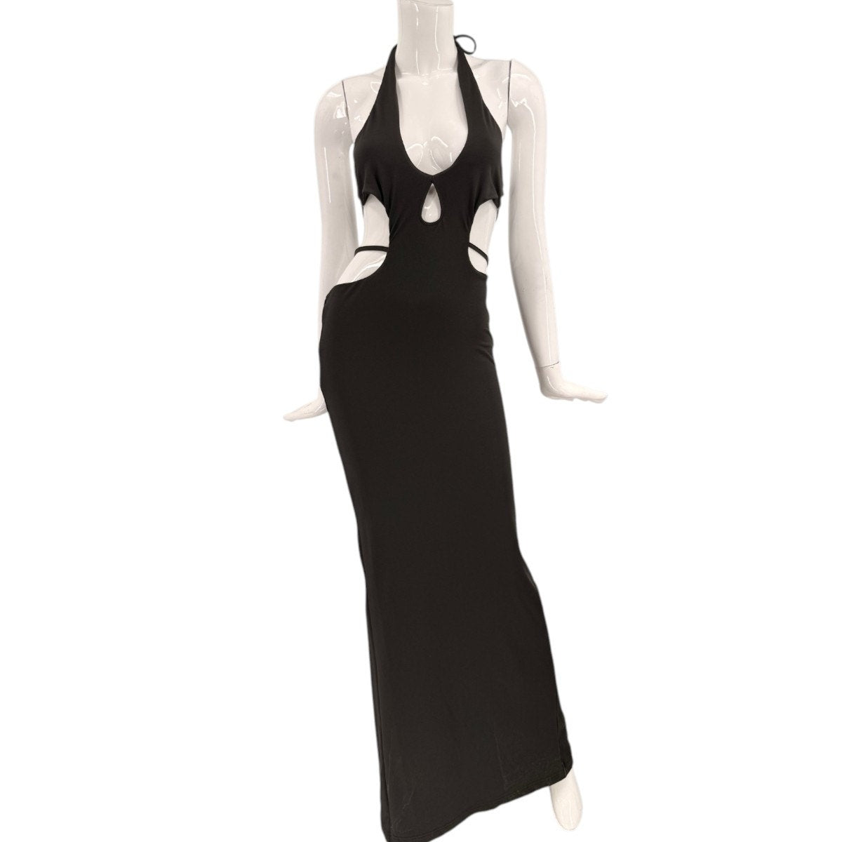 Outcast Melody Stretch Bodycon Back Slit Cut-Out Maxi Dress Black Women's Medium