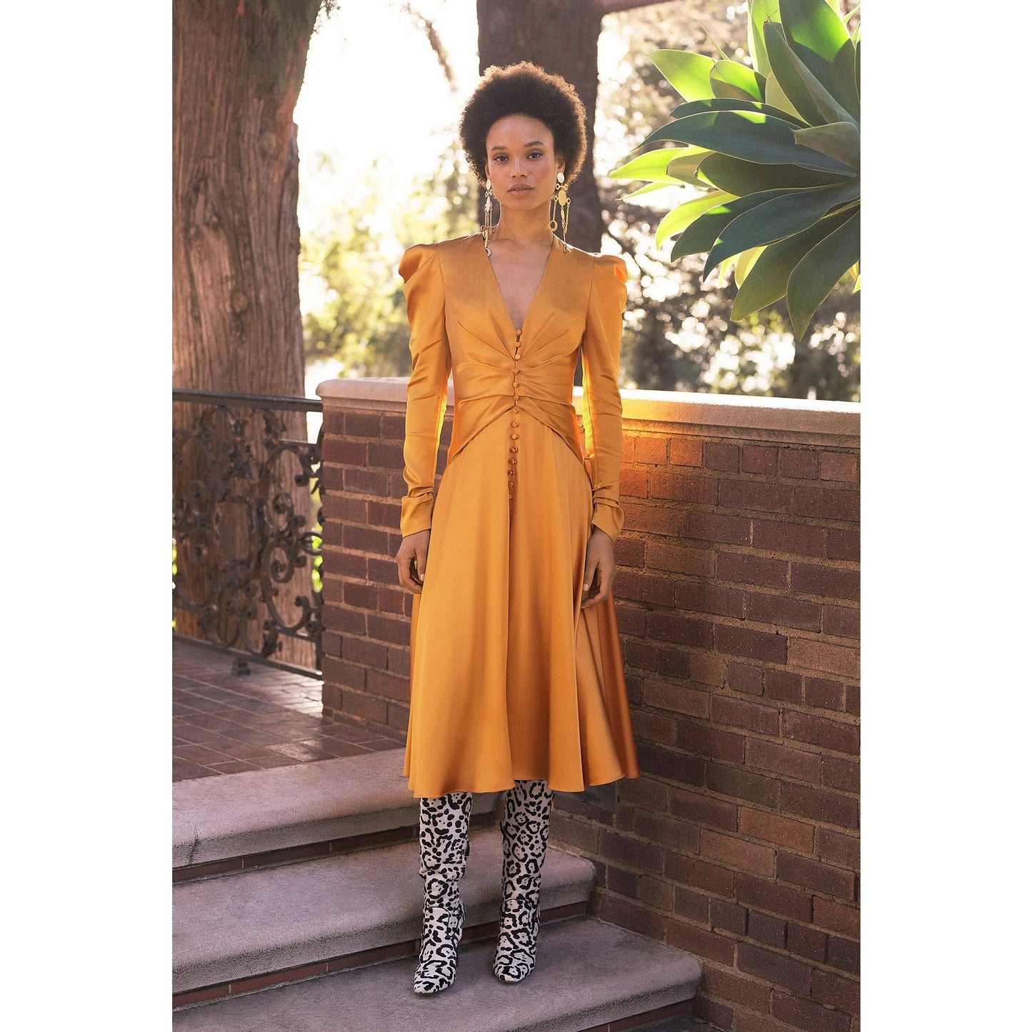 Jonathan Simkhai Satin V-Neck Long Sleeve Ruched Midi Dress  Women's