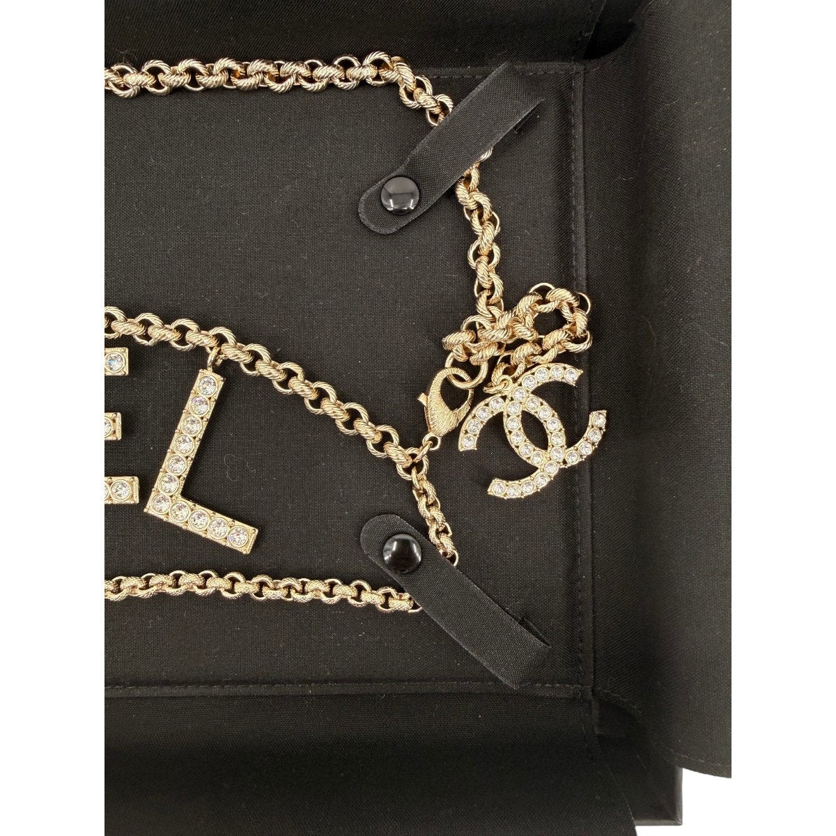 Chanel Crystal Logo Double Chain Belt Gold Women's Size 80
