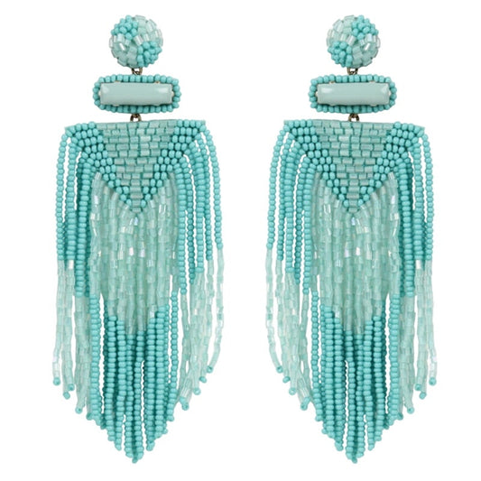 Deepa Gurnani Jody Earrings Turquoise Beaded Statement Fringe