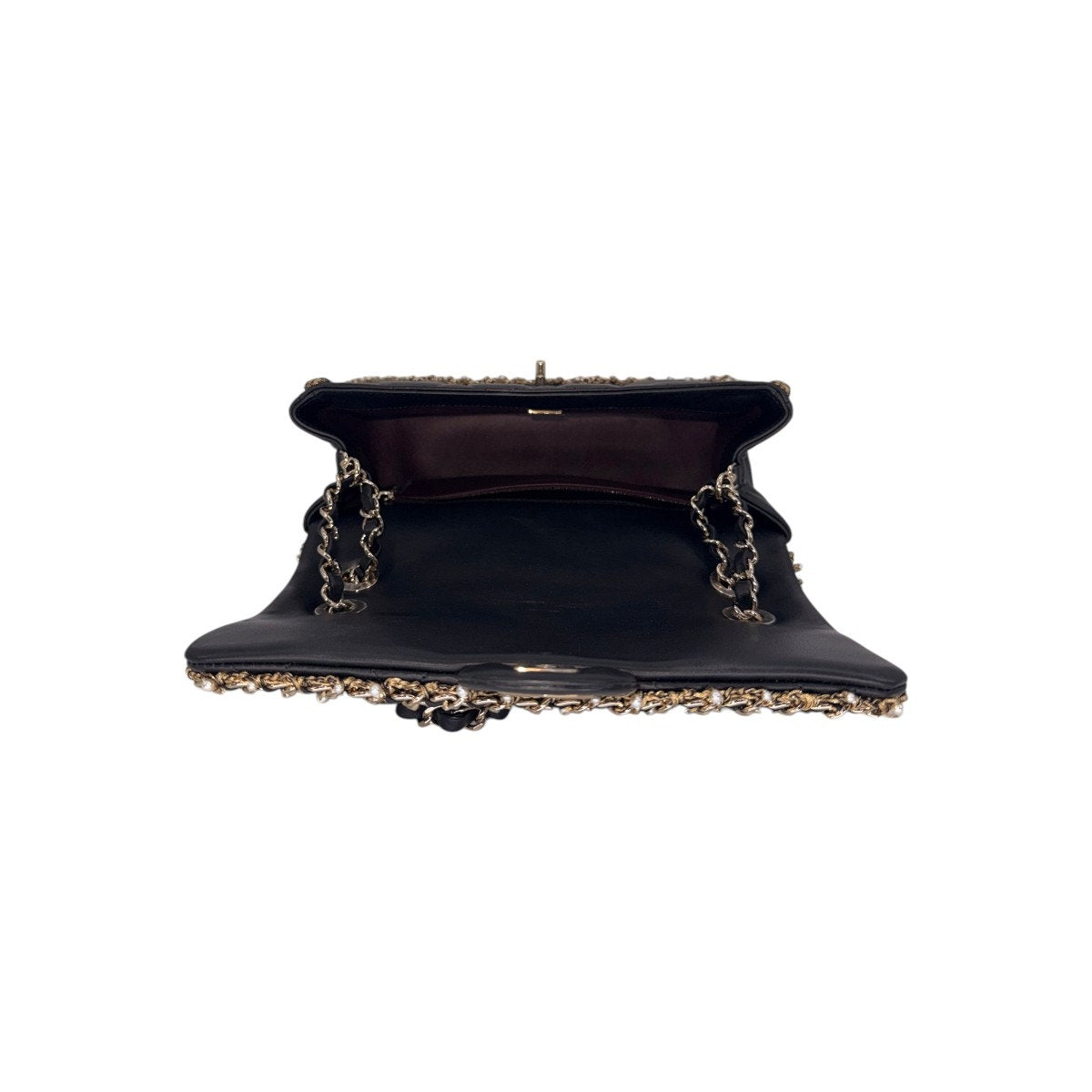 Chanel Leather Quilted CC Logo Pearl Chain Around Flap Shoulder Bag
