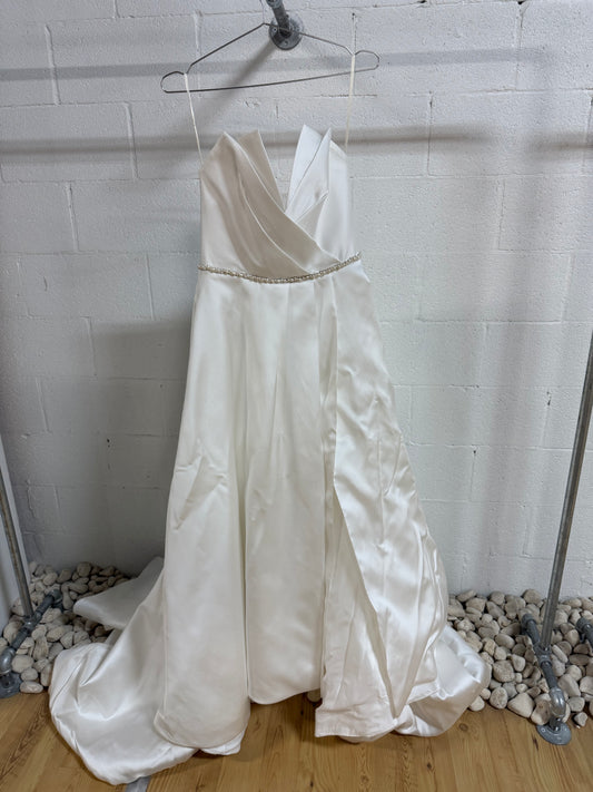 Suzanne Neville Pearl Accent Strapless Pleated Wedding Gown