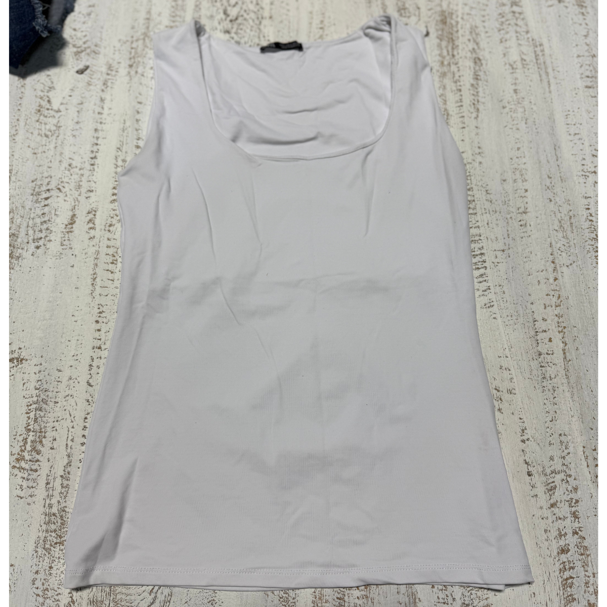 Zara Stretch Slim Fit Round Neck Long Tank Top White Women's Size L