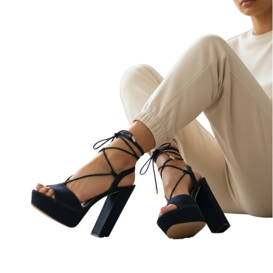 Aquazzura Suede Austin Lace Up Strappy Platform Sandals
