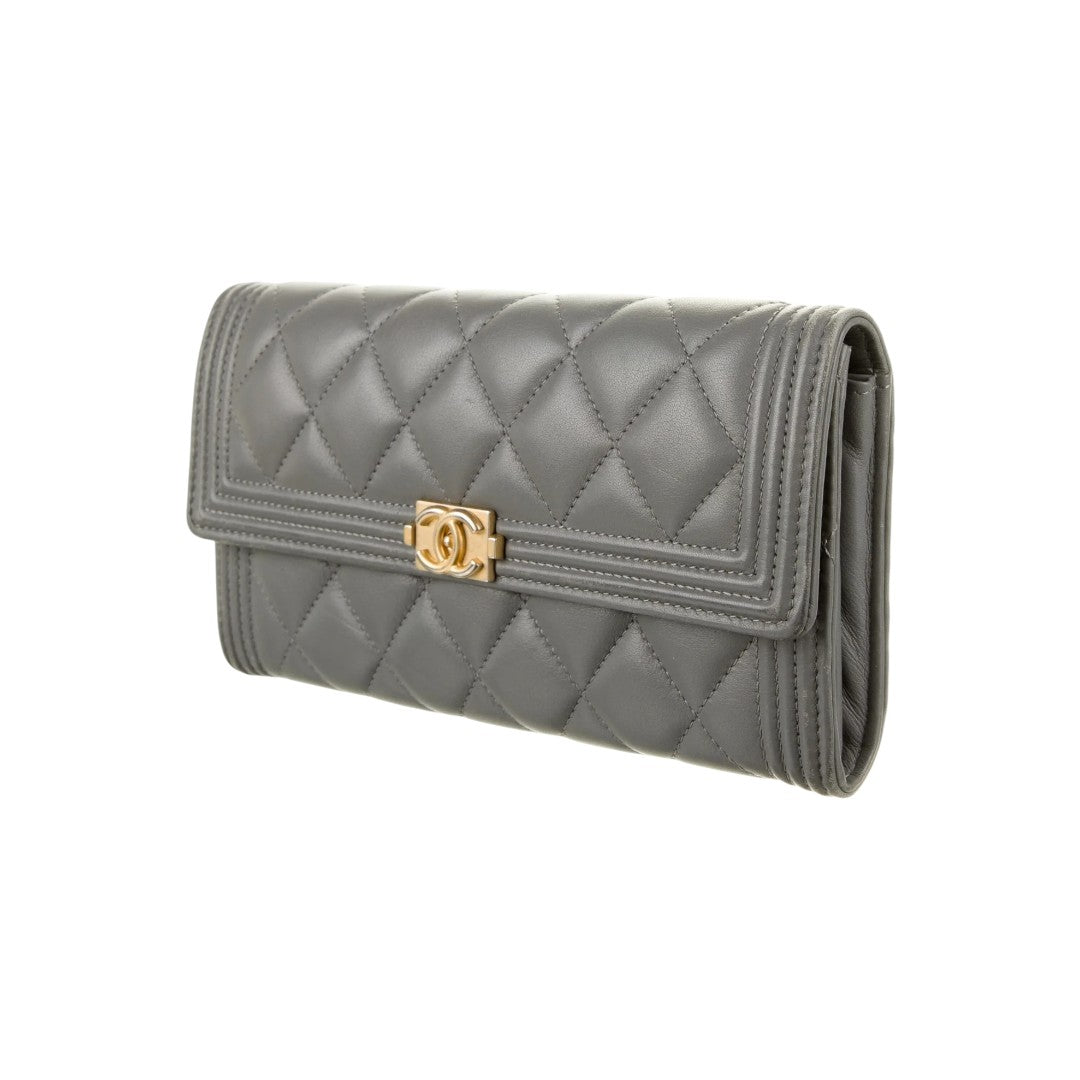 Chanel Caviar Leather Quilted Boy Continental Flap Wallet Grey