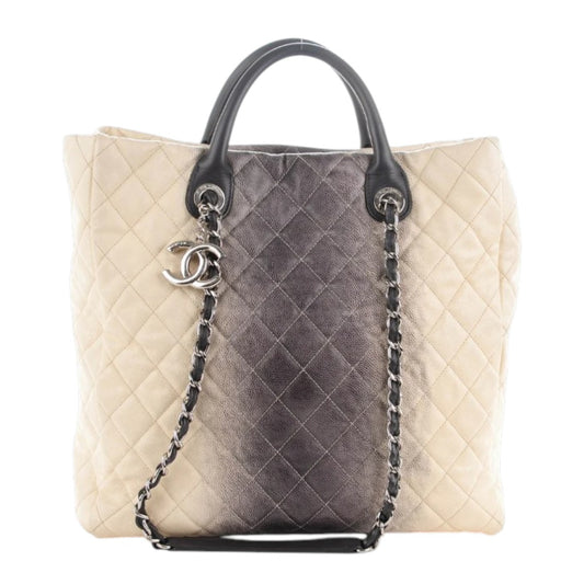 Chanel Caviar Leather Ombre Quilted Shiva Large Shopping Tote Beige/Grey