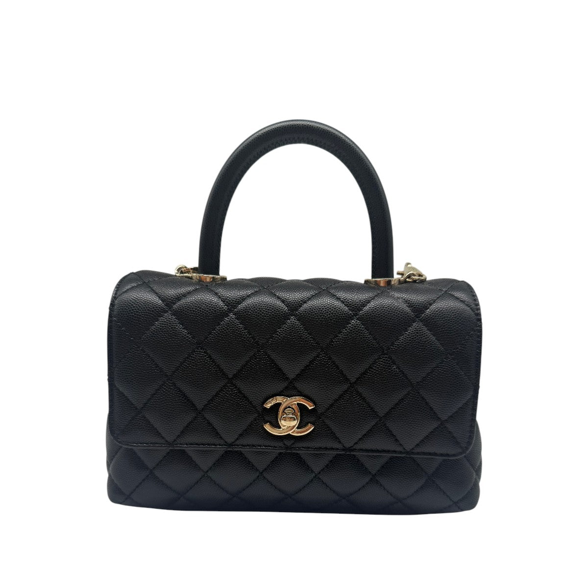 Chanel Caviar Leather Quilted CC Logo Coco Handle Mini Crossbody Bag Black