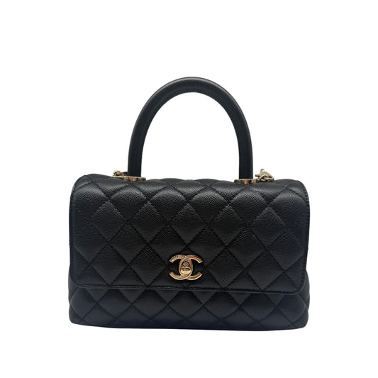 Chanel Caviar Leather Quilted CC Logo Coco Handle Mini Crossbody Bag Black