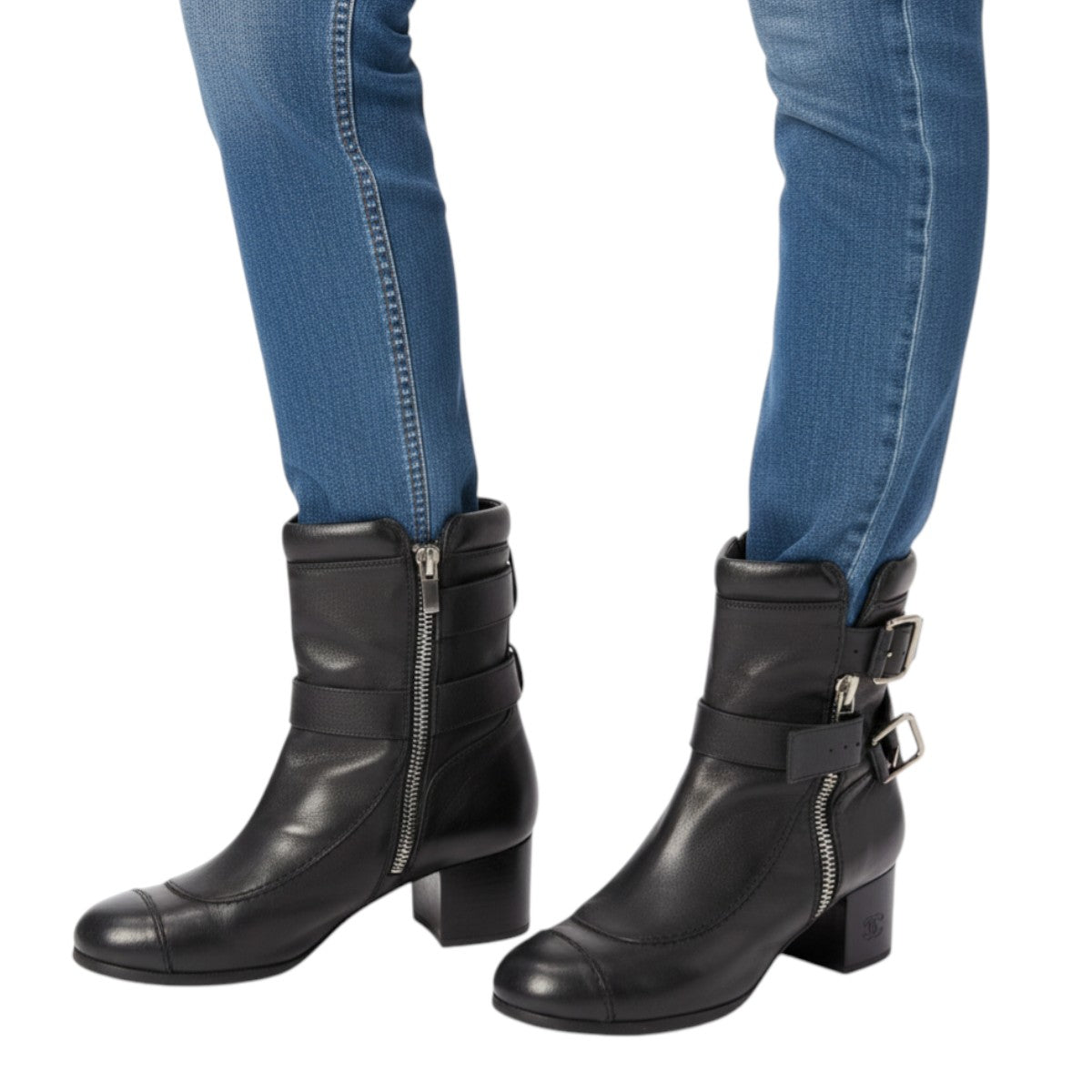 Chanel Leather Interlocking CC Logo Ankle Moto BIker Boots