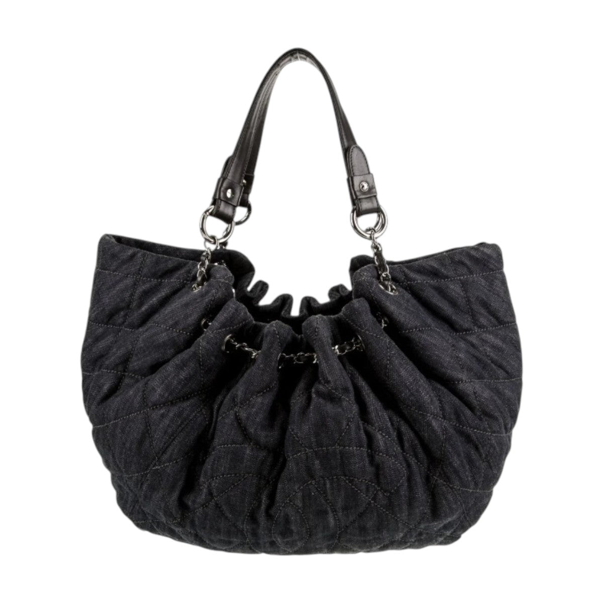 Chanel Quilted Denim Stretch Open Top Spirit Cabas Hobo Tote Bag Dark Grey