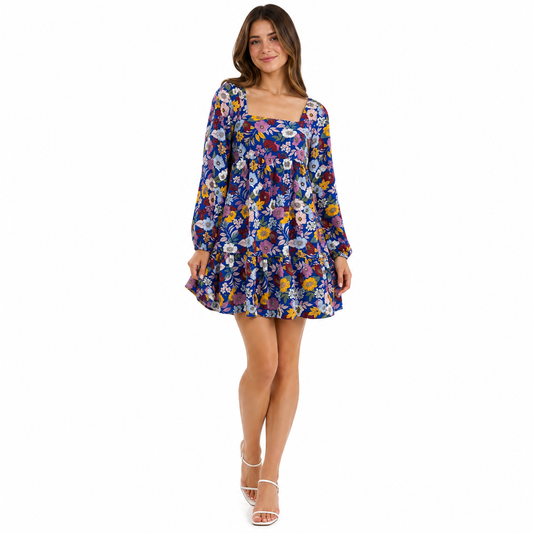 BCBG Generation Floral Print Square Neck Casual Mini Dress