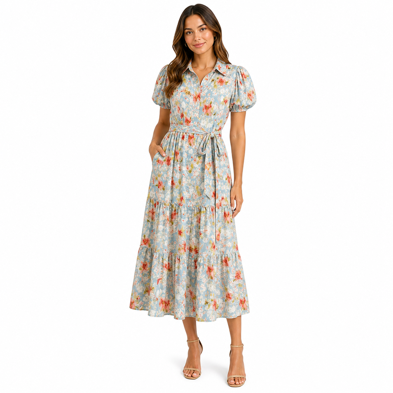 Misa Los Angeles Cotton Blend Floral Print Eveleigh Maxi Dress Blue Size S