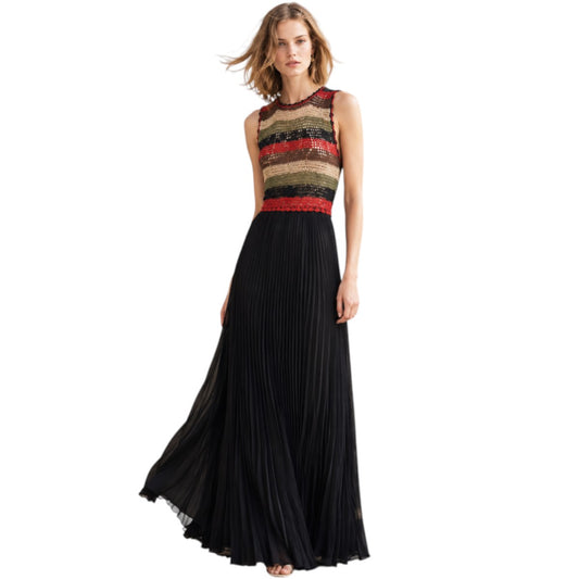 Carolina K Silk Blend Crochet Pleated Maxi Dress Women's