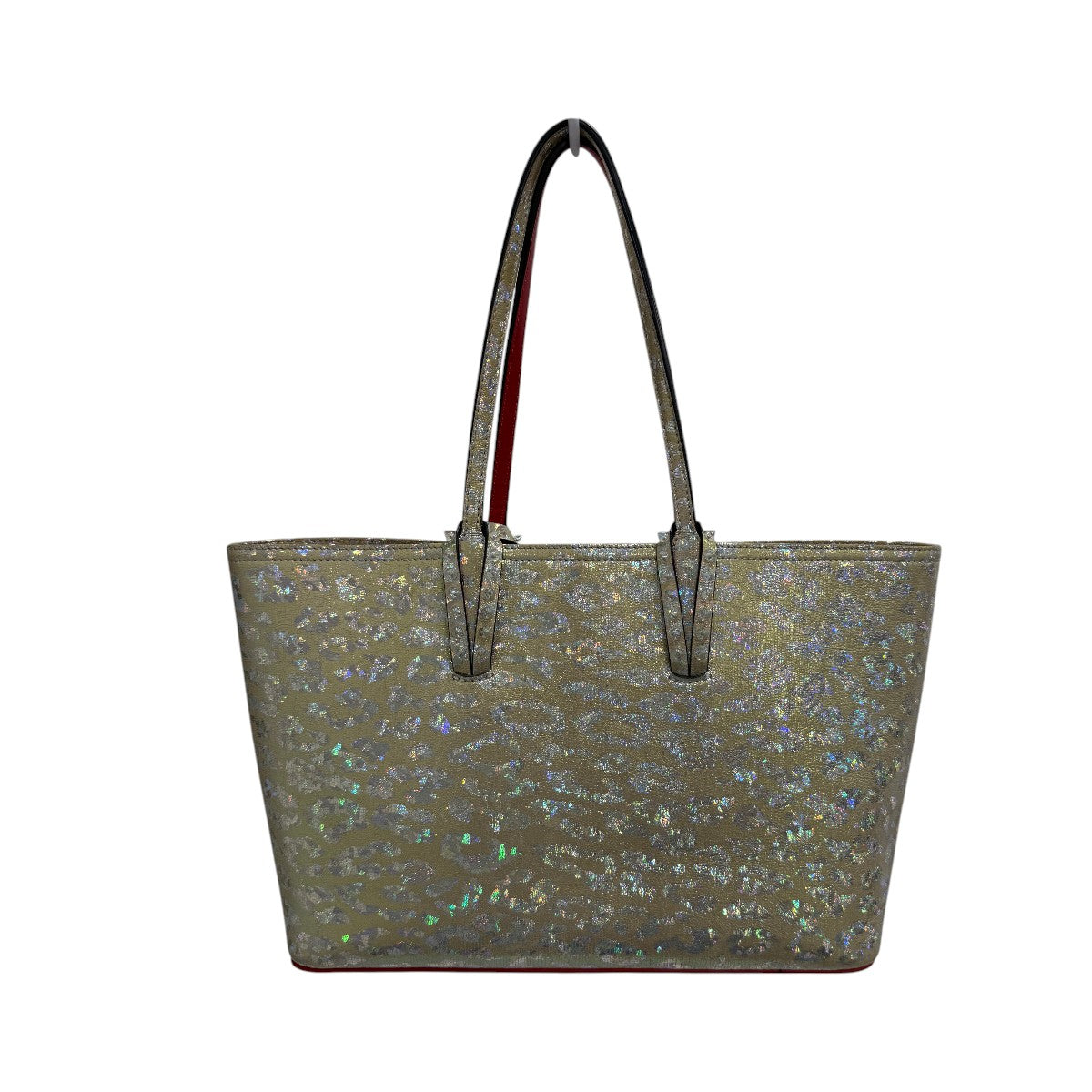 Christian Louboutin Leather Printed Logo Accent Cabata Tote Bag Metallic Silver