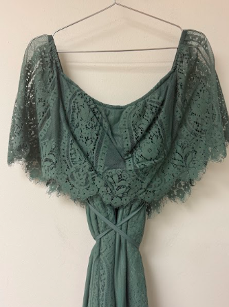 Balticborn Lace Layered Embroidered Off-the-Shoulder Dress Green Women's