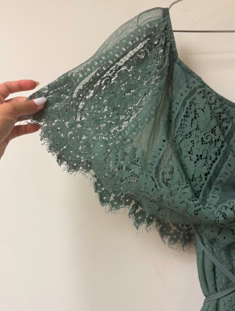 Balticborn Lace Layered Embroidered Off-the-Shoulder Dress Green Women's