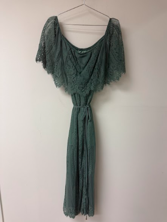 Balticborn Lace Layered Embroidered Off-the-Shoulder Dress Green Women's
