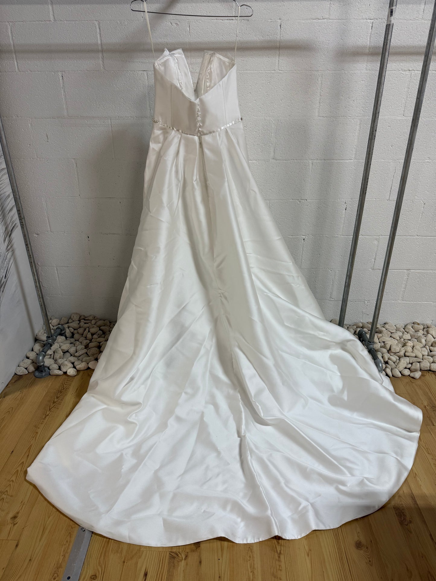 Suzanne Neville Pearl Accent Strapless Pleated Wedding Gown