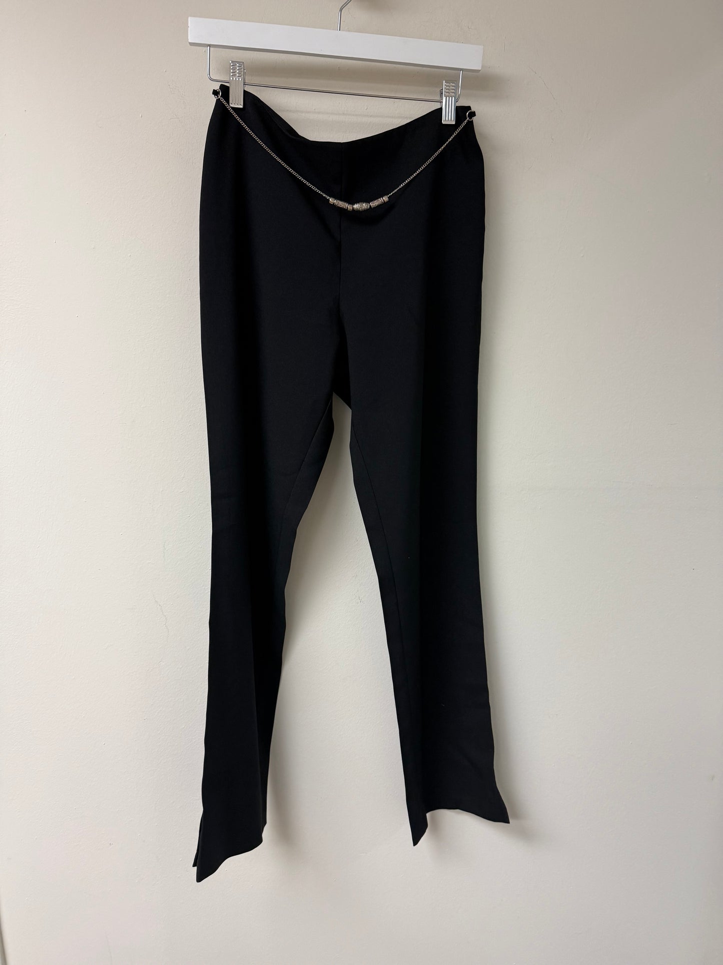 Odds&Evens Front Chain Accent High-Rise Straight-Leg Trousers Black Size 8