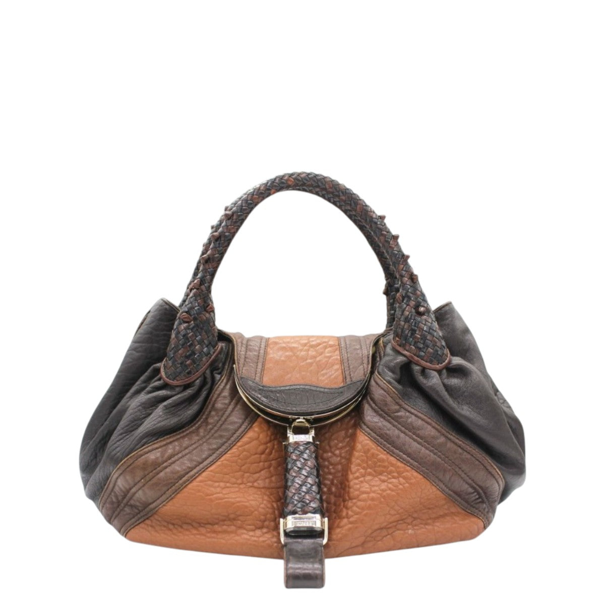 Fendi Crispe Tribal Spy Handbag Brown/Black Pebbled Nappa Leather