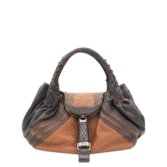 Fendi Crispe Tribal Spy Handbag Brown/Black Pebbled Nappa Leather
