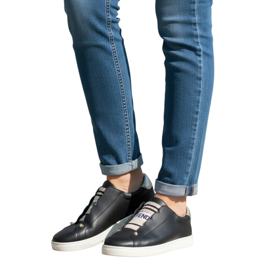 Fendi Leather Knit Logo Rockoclick Slip On Sneakers