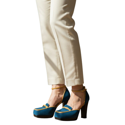 Fendi Suede Leather Trim Square Toe Block Heels Pumps