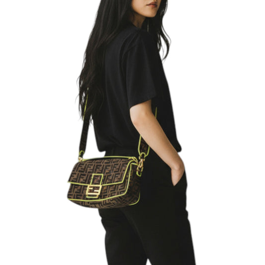 Fendi Zucca Embroidered FF Logo Canvas Baguette Shoulder Bag