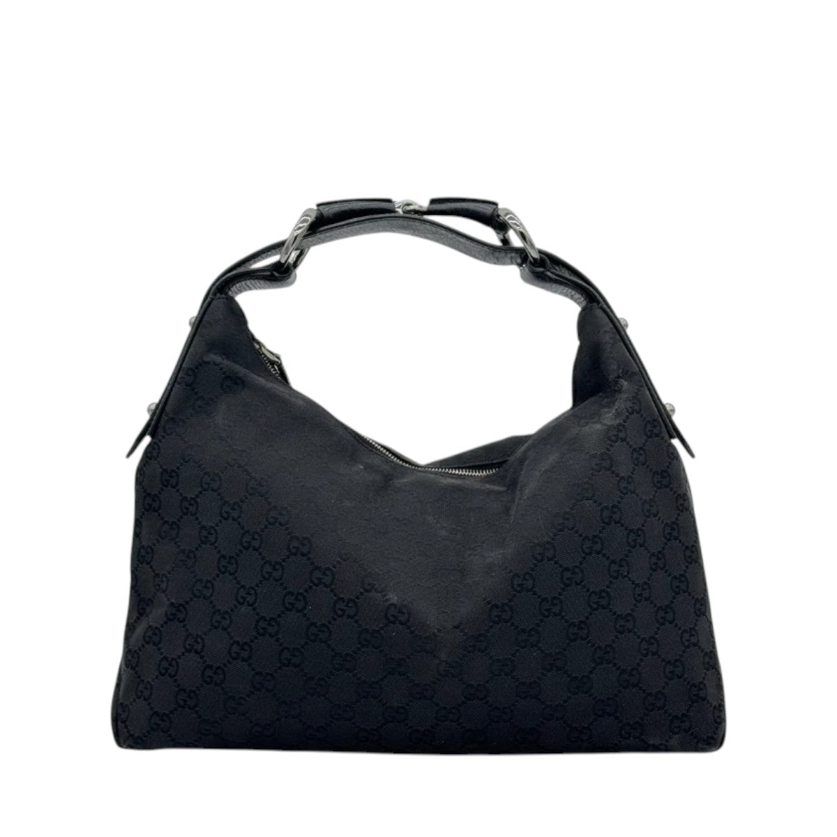 Gucci GG Canvas Monogram Large Horsebit Chain Hobo Black