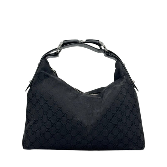 Gucci GG Canvas Monogram Large Horsebit Chain Hobo Black