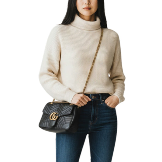 Gucci Leather Quilted GG Marmont Chevron Shoulder Bag