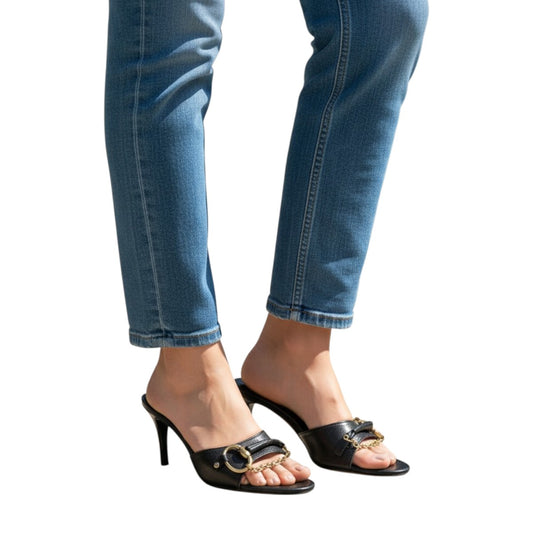 Gucci Leather Horsebit Chain Accent Slide Sandals