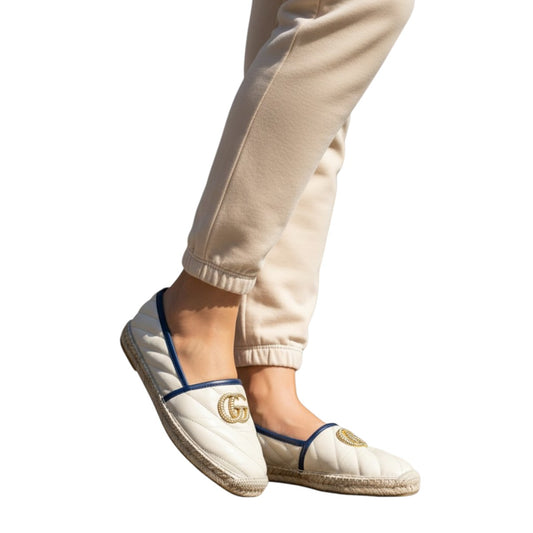 Gucci Leather Quilted GG Logo Espadrille Flats
