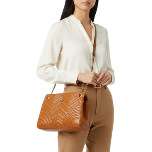 Gucci Leather Quilted GG Marmont Accordion Chain Strap Shoulder Bag