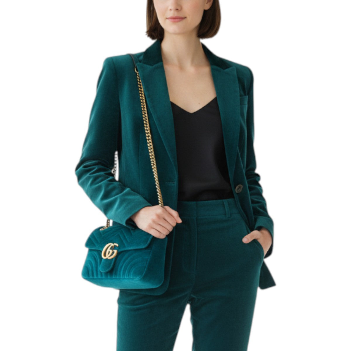 Gucci Velvet Quilted GG Marmont Chain Crossbody Bag