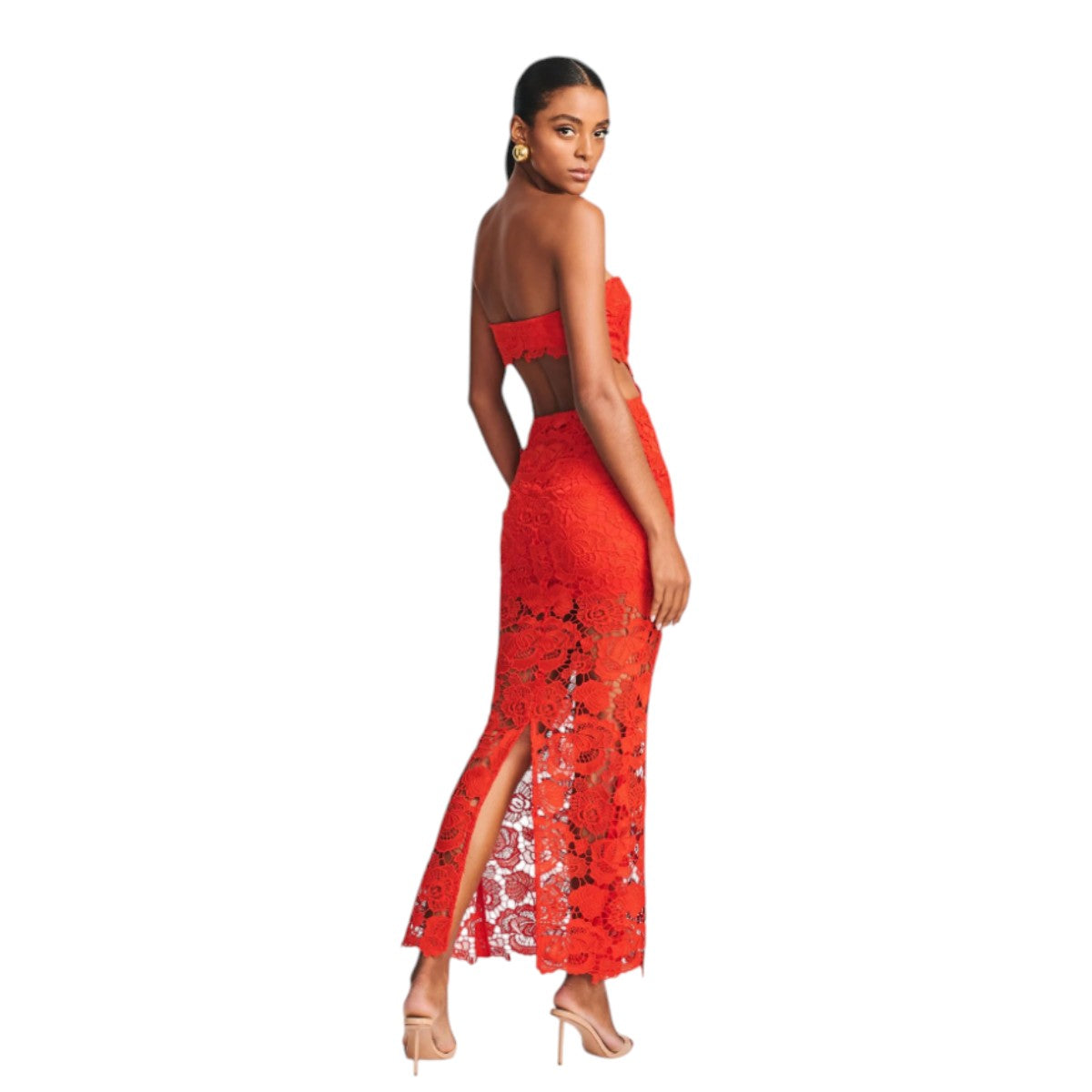 Retrofête Eliza Strapless Floral Lace Bodycon Maxi Dress
