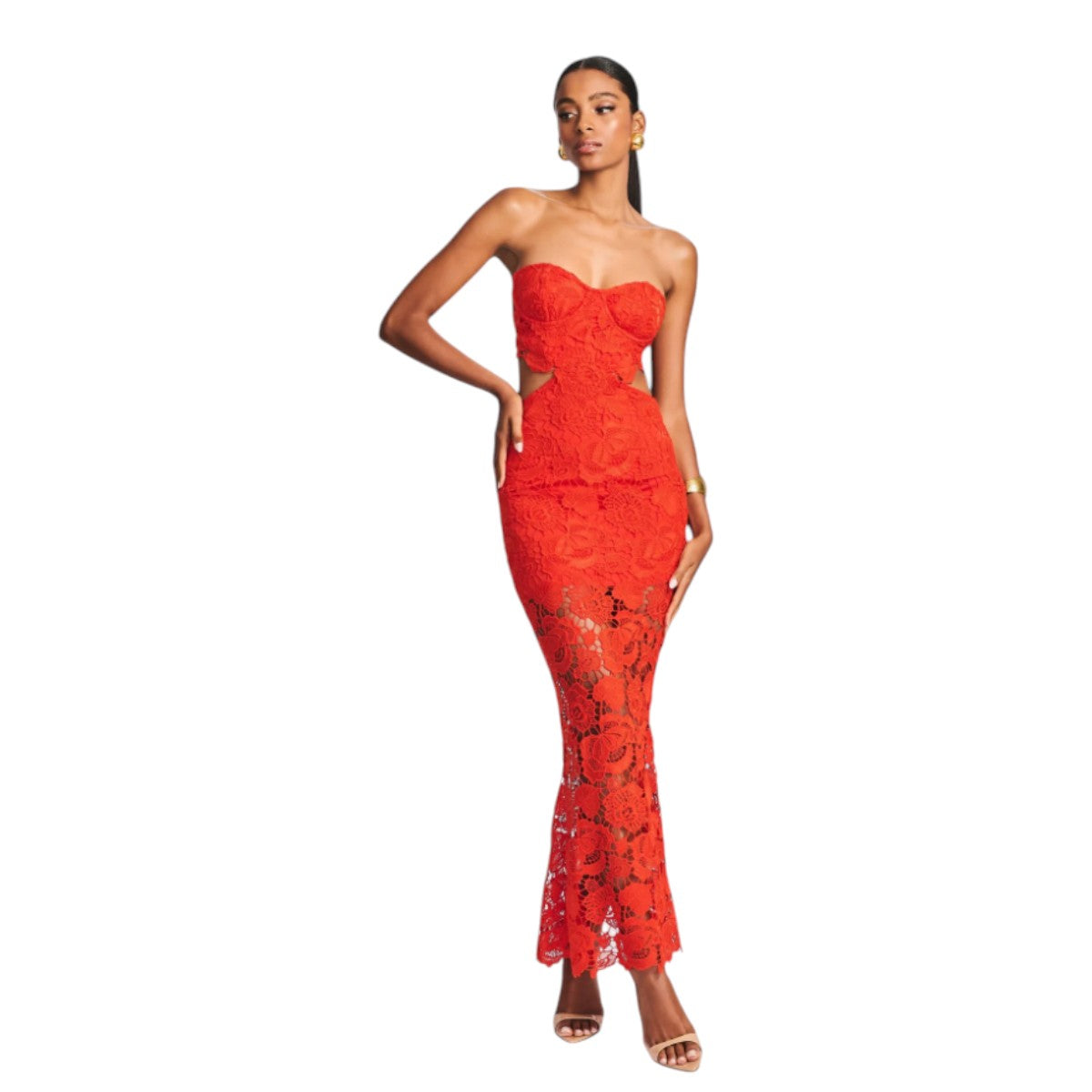 Retrofête Eliza Strapless Floral Lace Bodycon Maxi Dress