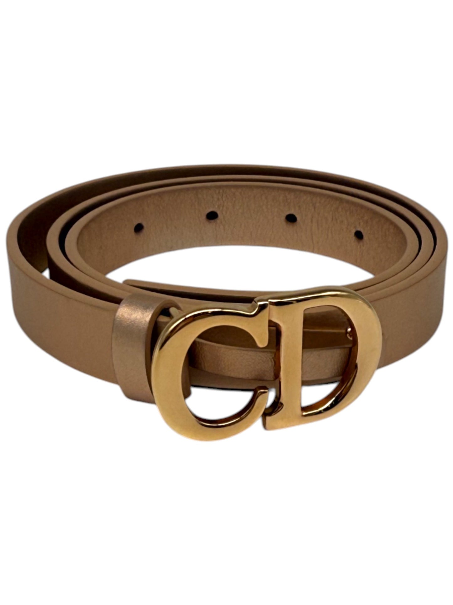 Christian Dior Leather CD Buckle Saddle Belt Gold Metallic
