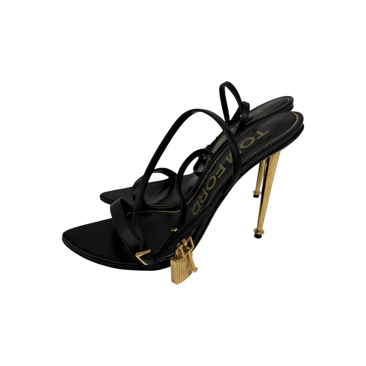 Tom Ford Black Leather Padlock 105 Pointy Naked Sandals