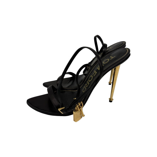 Tom Ford Black Leather Padlock 105 Pointy Naked Sandals