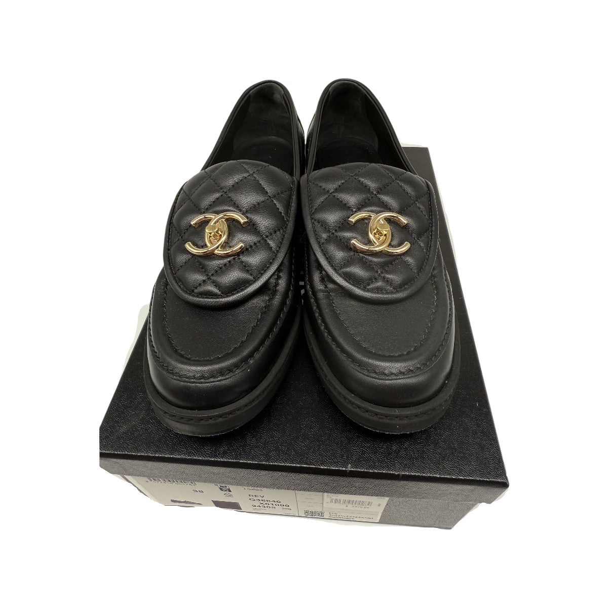 Chanel Black Leather CC Turnlock Quilted Flap Accent Round Toe Loafers