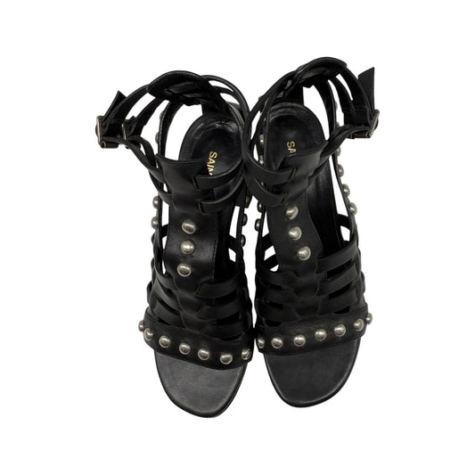 Saint Laurent Black Leather Studded Open Toe Gladiator Sandals