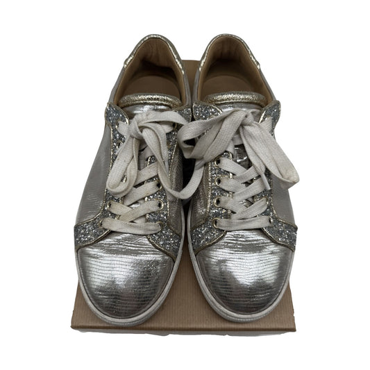 Christian Louboutin Silver Glitter Disco Seava Lace-Up Low Top Sneakers